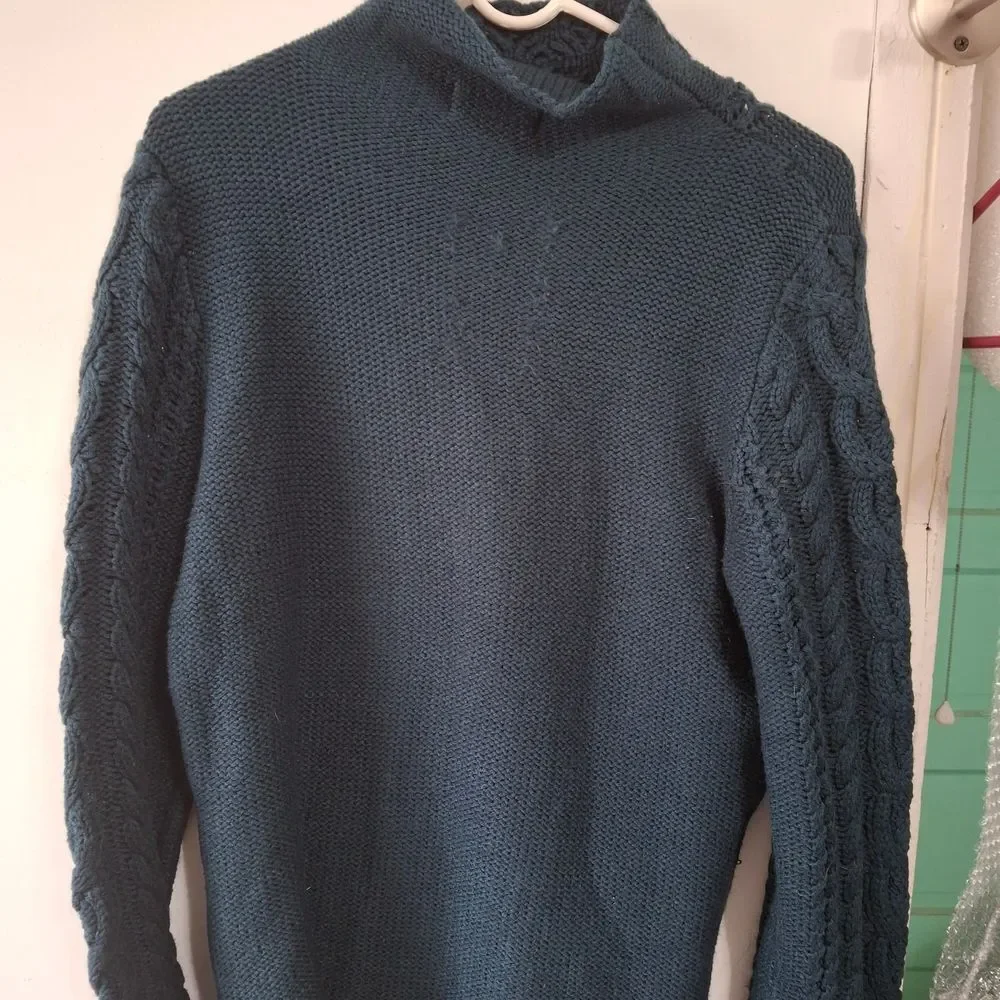 St. John's Bay Cable Knit Turtleneck Sweater - Dark Blue (Rox225)